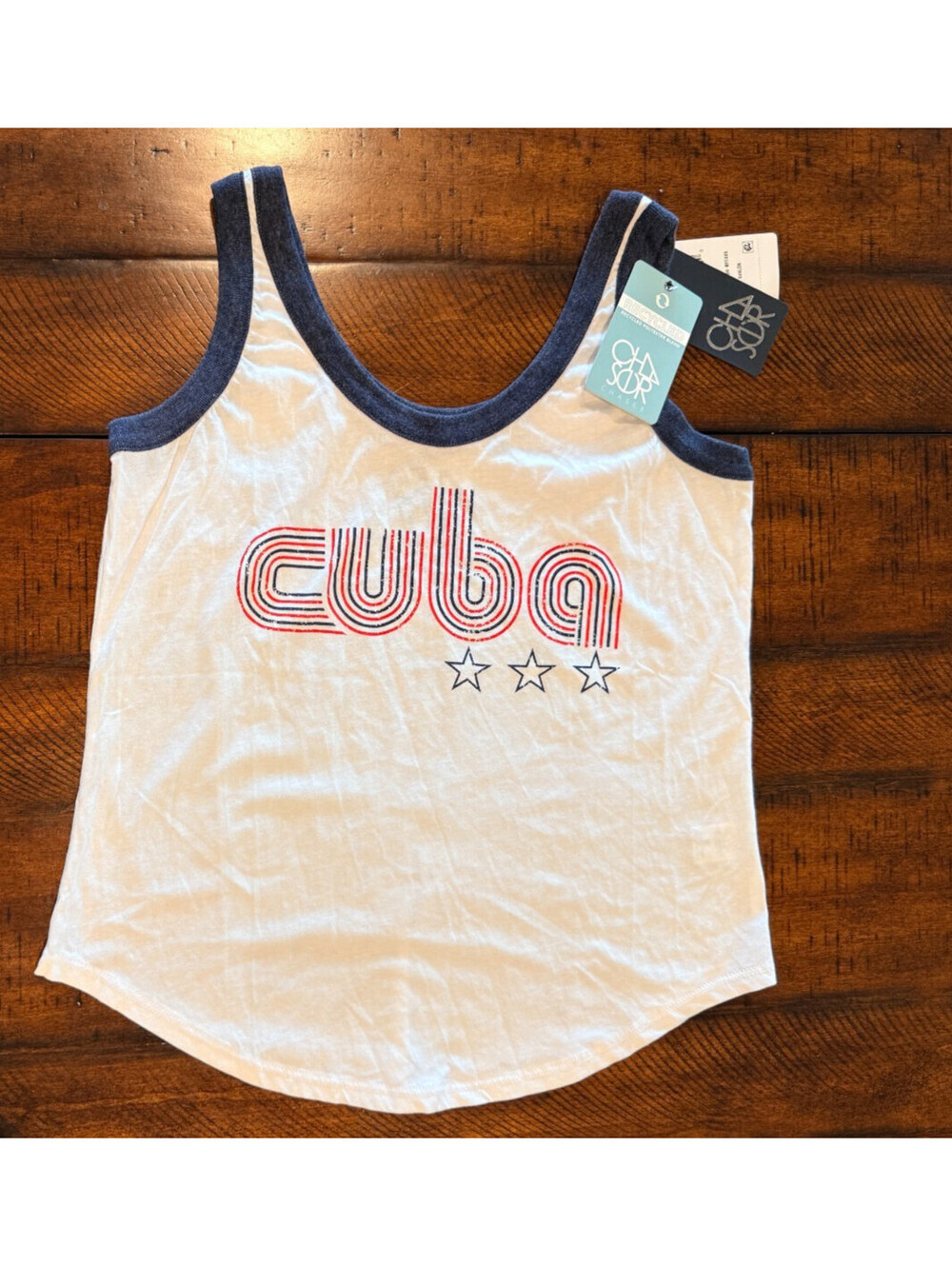 Chaser Cuba Graphic Ringer Tank Top White Avalon NWT Women's Medium